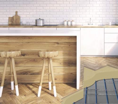 Inscreed Floor Heating in a Kitchen Under Wooden Floor Inscreed Electric Heating Cable Installation in a Kitchen